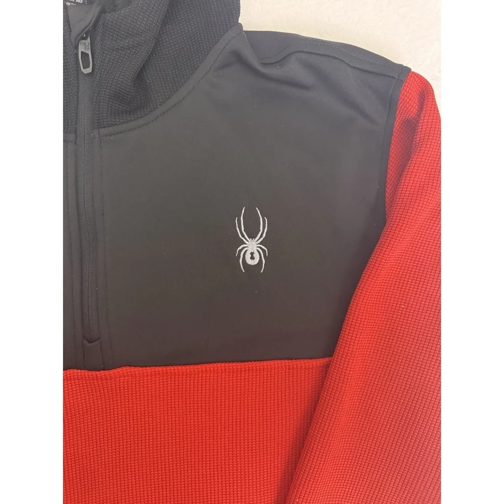 Spyder Men's 1/4 Zip Waffle Knit Hoodie Red/Black Performance Pullover Large NWT